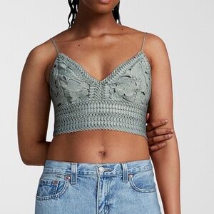 Love Tree teal boho crochet lace bralette top